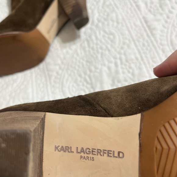 Karl Lagerfeld Dark Brown Suede Heeled Boots - Picture 4 of 6